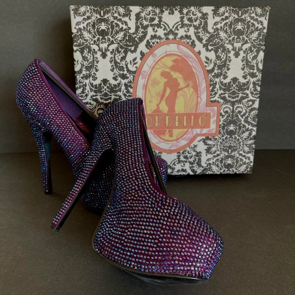 Bordello Teeze Rhinestone Platforms Purple with Iridescent Stones Size 8 - Picture 3 of 13